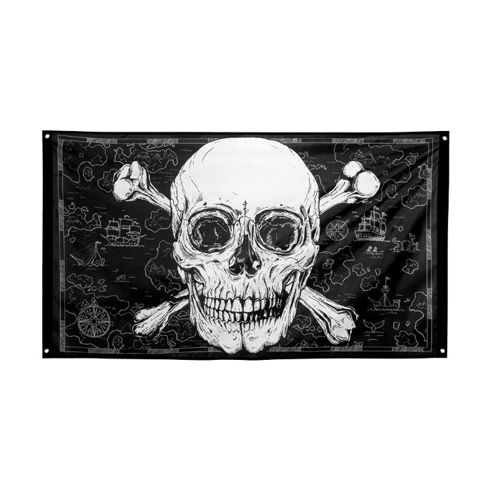 Skull banner with ship illustrations - 150x90 cm