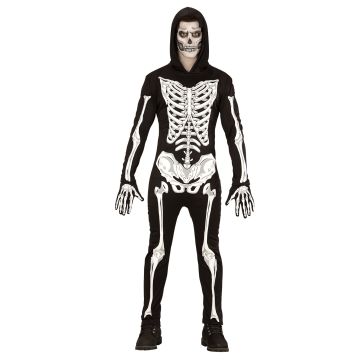 Skeleton Costume with Hood and Gloves
