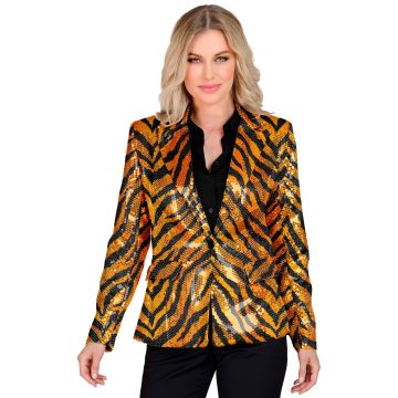 Sequinned Jacket with Tiger Print in Orange
