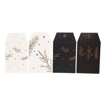 Gift tags in white and black with gold motifs evergreen 6x The Old Pharmacy
