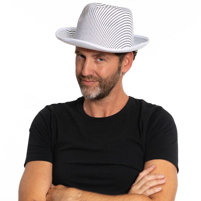 Gangster hat in white with black stripes