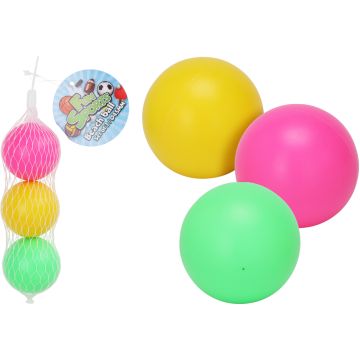 3 mini beach balls in pink, green, and yellow