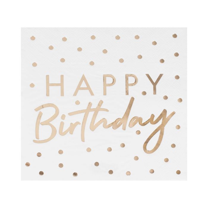 Gold Dotted Happy Birthday Napkins - 16.5x16.5 cm