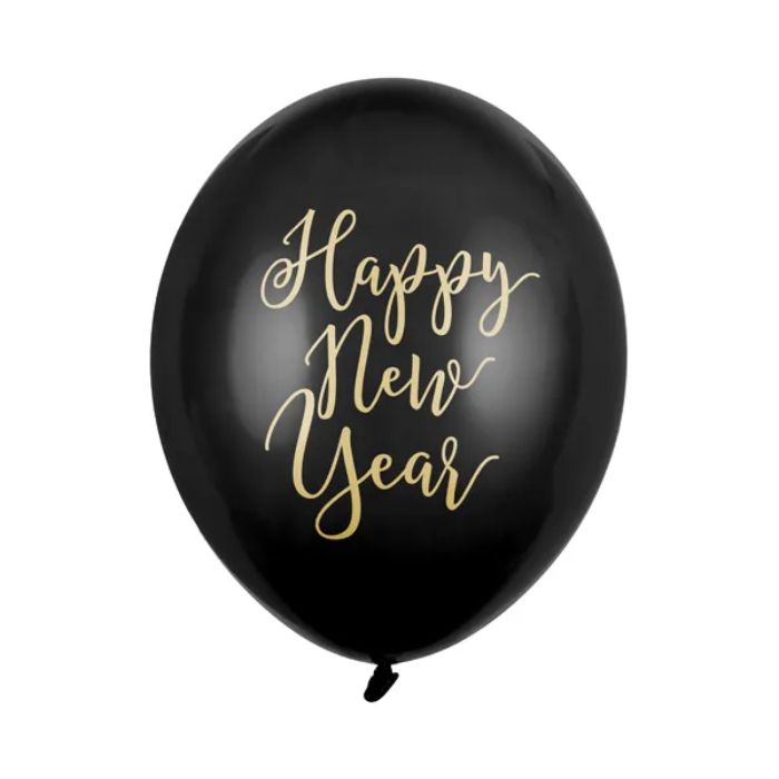 New Year's balloons 6x black - 30 cm
