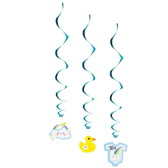 Blue swirls with baby motifs 3x - 60 cm