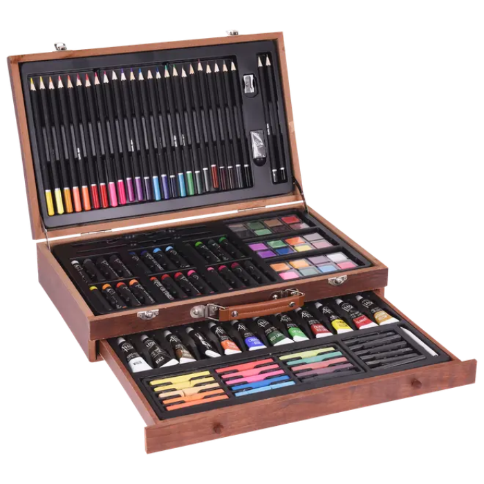 Artist painting set in wooden case 112 pieces
