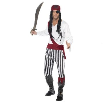 Classic pirate costume with striped details