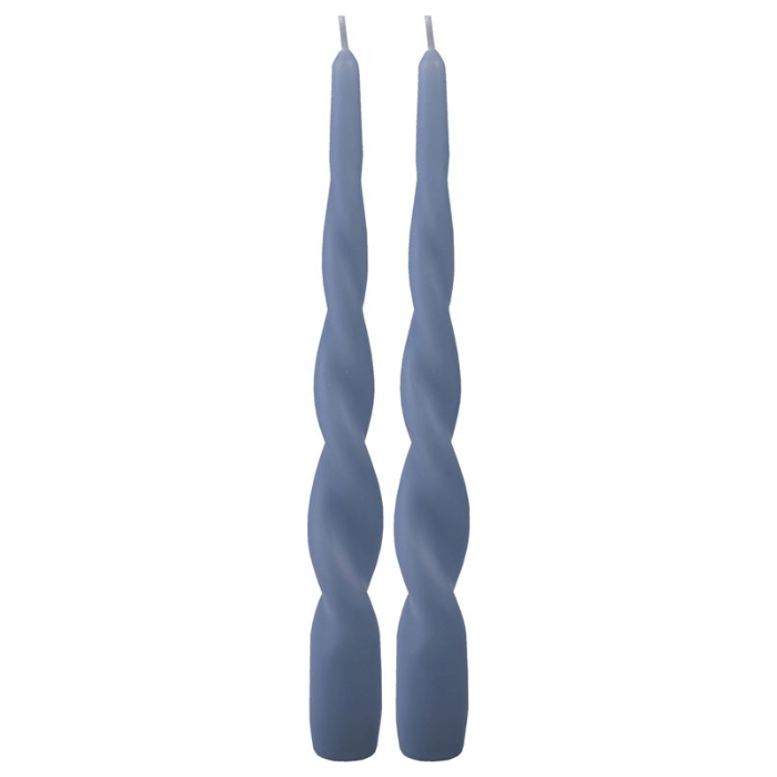 Twisted taper candles dusty blue 2x - 24 cm