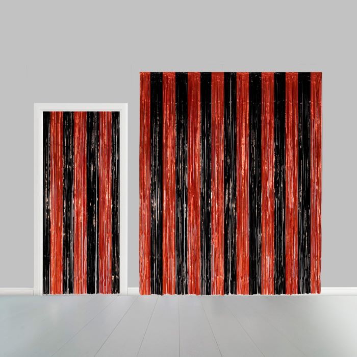 Black and orange striped glitter curtain - 100 x 240 cm