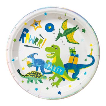 Plates with dinosaur designs 8x - Ø23 cm