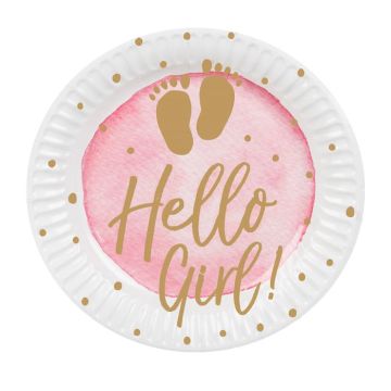 White and pink paper plates with writing for girls 10x - Ø 23 cm