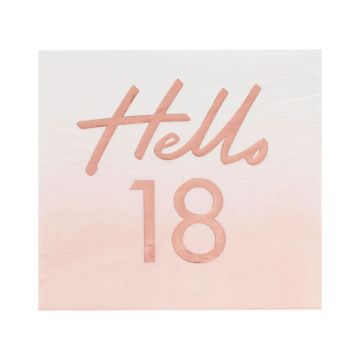 Hello "18" pink/rose gold napkins 16x - 16.5 cm