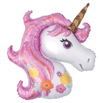 Pink unicorn foil balloon - 83x73 cm
