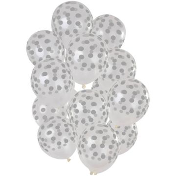 Silver Polka Dot Transparent Balloons 15x - 30 cm