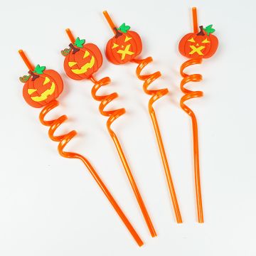 4x Reusable pumpkin straws
