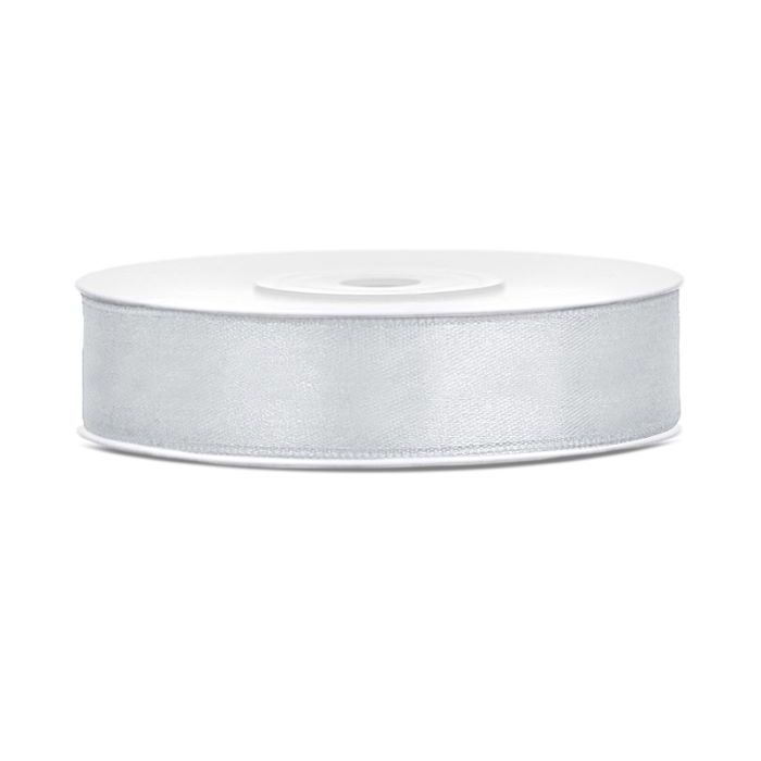Silver coloured satin ribbon - 12 mm x 25 m
