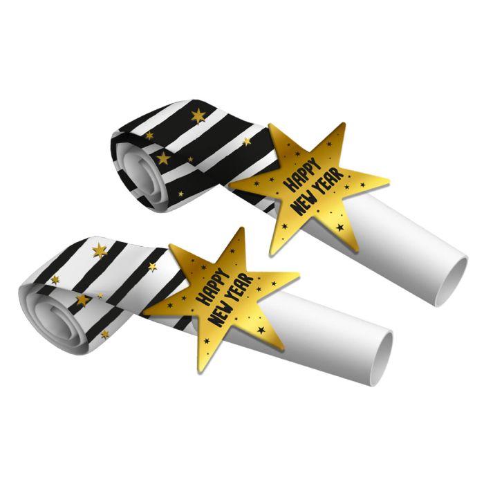 New Year Party Poppers Black and Gold 6x