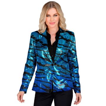 Turquoise Blue Wave Pattern Sequined Jacket
