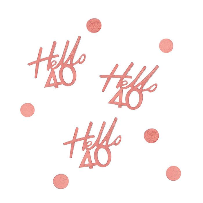 Hello 40 rose gold confetti
