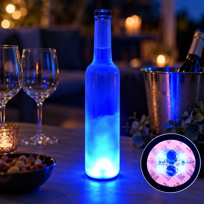 LED Bottle Lights Blue Foam Coaster 50x - with Self-Adhesive Tape