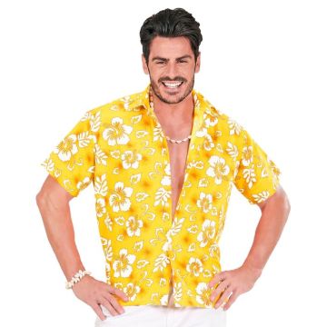 Yellow Hawaiian shirt with white flowers
