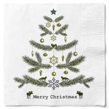 Napkins with Christmas tree merry christmas 20x Det Gamle Apotek