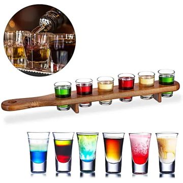 Wooden shot holder incl 6x shot glasses