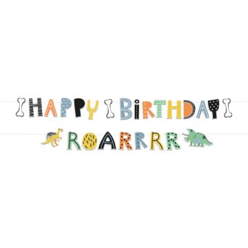 Dinosaur garland happy birthday 2x - 14x150 cm