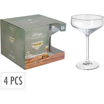 Ribbed bowl-shaped cocktail glasses, 4 pcs., 29 cl