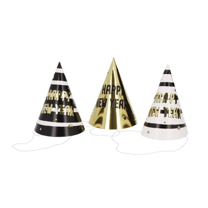 New Year's party hats black and gold 6x - 10 cm