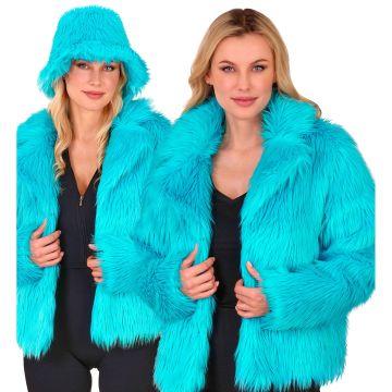 Turquoise Faux Fur Jacket for Women