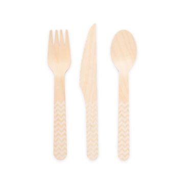 Wooden cutlery white patterned 18 pieces - 16 cm