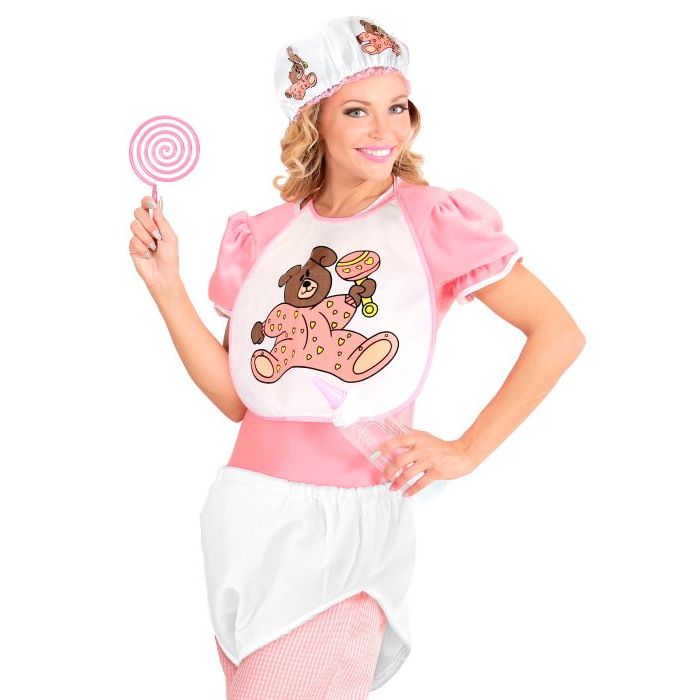 White and pink adult baby costume 3 pieces - one size