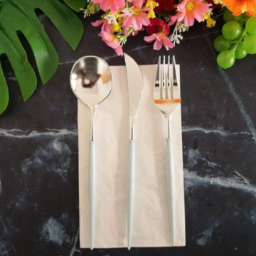 Plastic cutlery set silver including fork, knife, and tablespoon