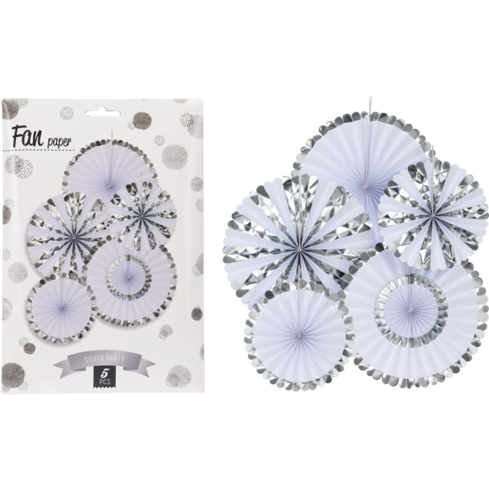Silver Paper Fans for Wall Decoration, 5 pcs