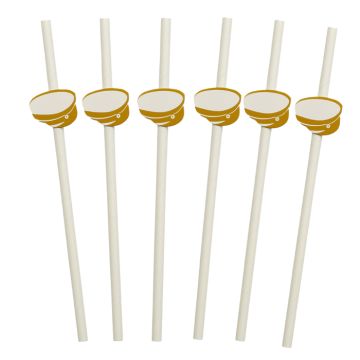 Paper straws with gold graduation hats 8x 