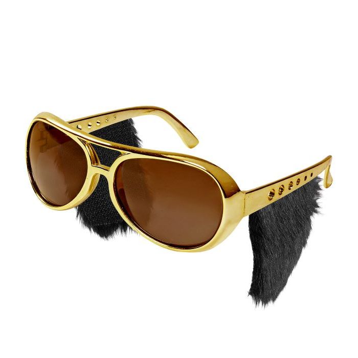 Rock'n'roll gold sunglasses with sideburns - one size