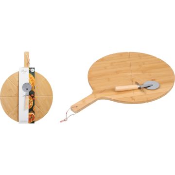 Bamboo Pizza Board with Pizza Cutter approx. 50 cm