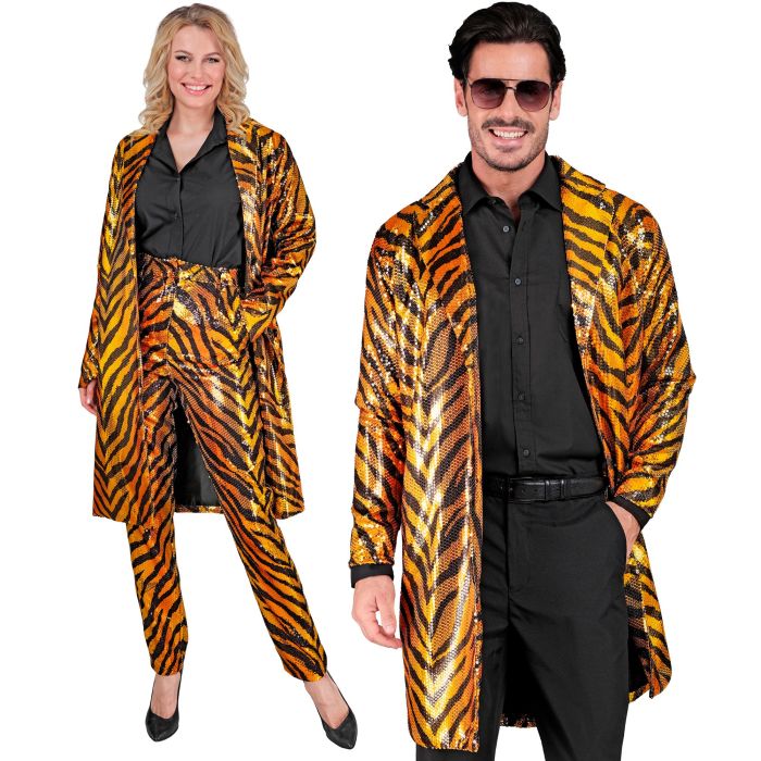 Orange Sequin Coat with Tiger Pattern