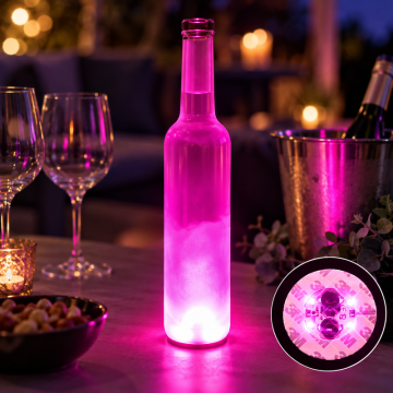 Pink LED bottle lights foam coaster 50x - with self-adhesive tape