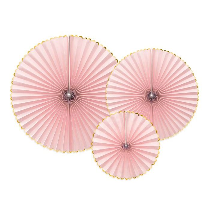 Pink rosettes with gold rim 3x – Ø23-40 cm