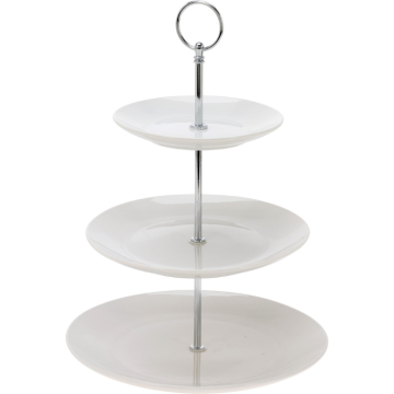 Three-Tiered Cake Stand in White Porcelain 25x34 cm