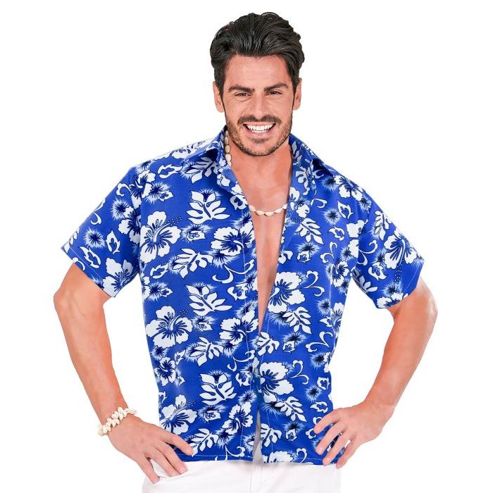 Blue Hawaii shirt with white flowers