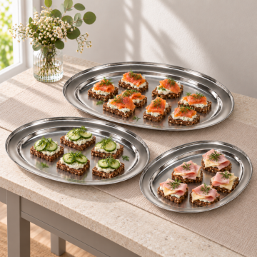 Oval Stainless Steel Serving Platters, Set of 3