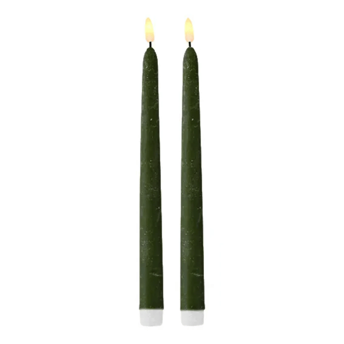 LED taper candles 2x dark green - 2x25 cm
