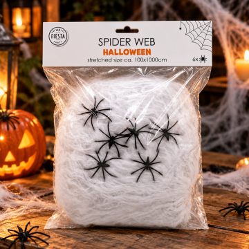 White spider web with 6 spiders 100 g - 1x10 metres