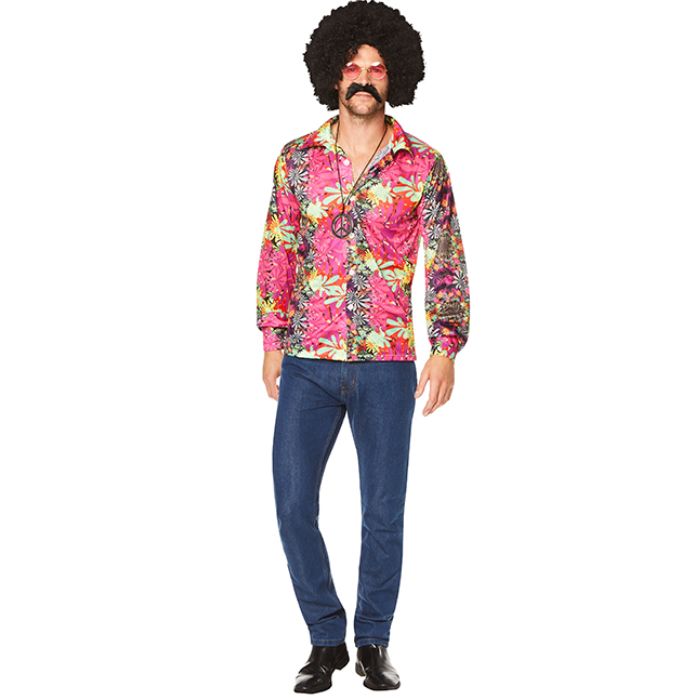Pink hippie shirt with flowers for men