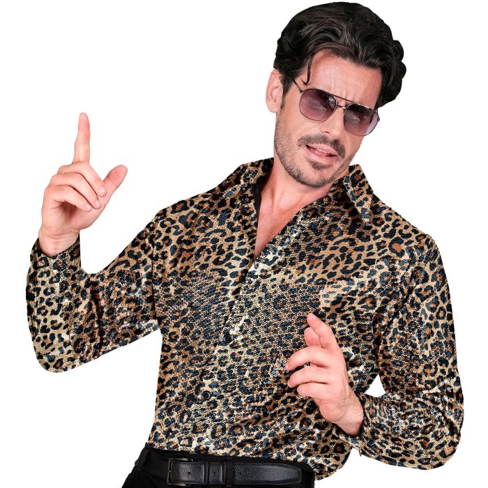 Gold sequin shirt with leopard print for men
