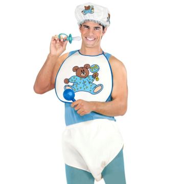 White and blue adult baby costume 3 pieces - onesize