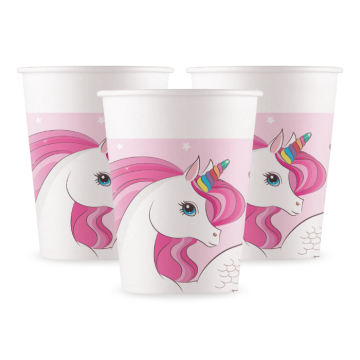 Pink unicorn paper cups 8x - 200 ml